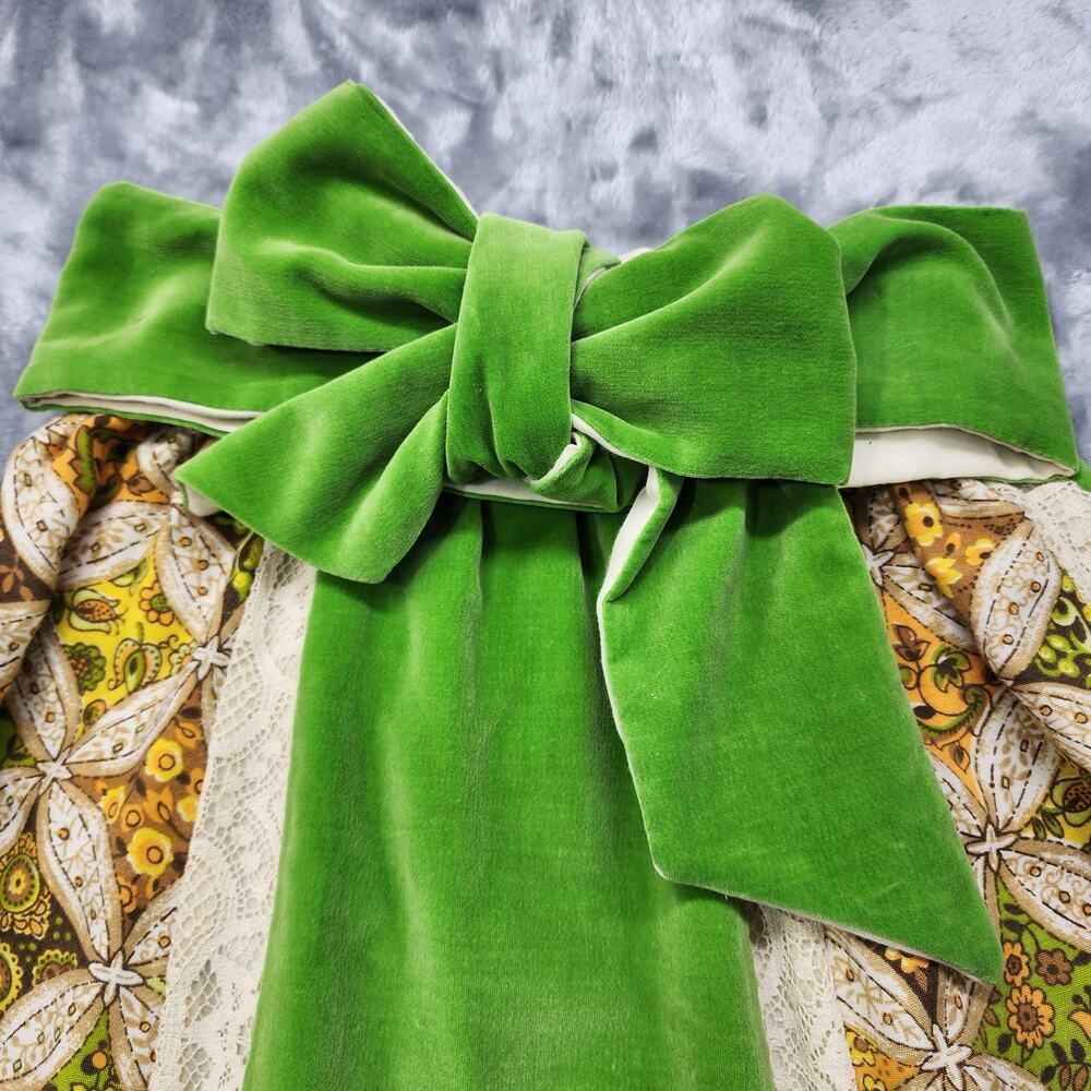 Vintage 70s Chessa Davis Skirt Women S Green Quilted Patchwork Velvet Lace‎ Maxi - Picture 2 of 12